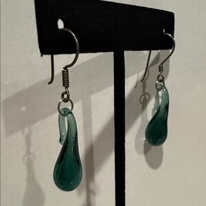 Elegant Teardrop Green Glass Earrings
